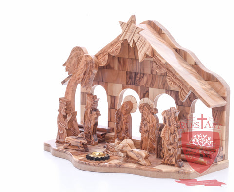 Nativity Set, with 2-D figures and Incense from the tomb of jesus. Size: 10" 5" 7.5"