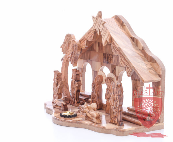 Nativity Set, with 2-D figures and Incense from the tomb of jesus. Size: 10" 5" 7.5"