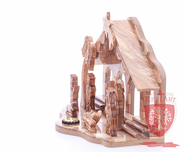 Nativity Set, with 2-D figures and Incense from the tomb of jesus. Size: 10" 5" 7.5"