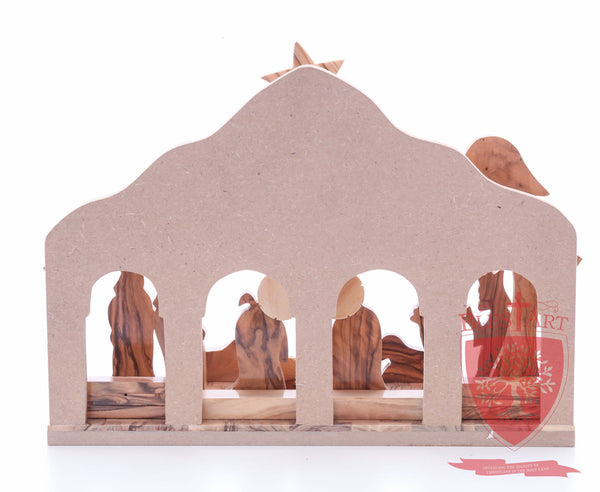 Nativity Set, with 2-D figures and Incense from the tomb of jesus. Size: 10" 5" 7.5"