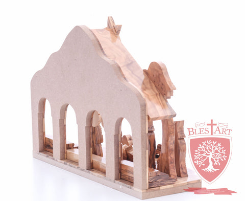 Nativity Set, with 2-D figures and Incense from the tomb of jesus. Size: 10" 5" 7.5"