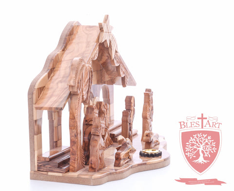 Nativity Set, with 2-D figures and Incense from the tomb of jesus. Size: 10" 5" 7.5"