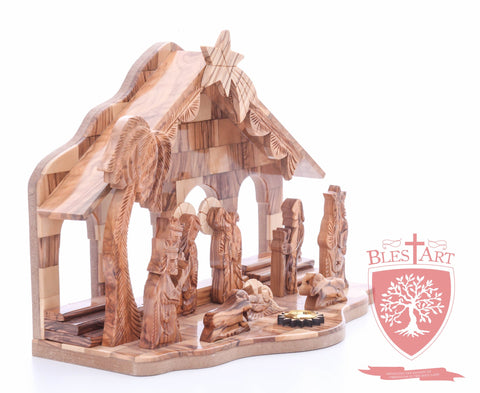 Nativity Set, with 2-D figures and Incense from the tomb of jesus. Size: 10" 5" 7.5"