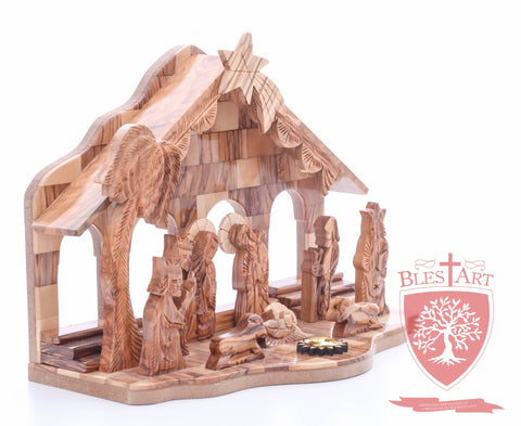 Nativity Set, with 2-D figures and Incense from the tomb of jesus. Size: 10" 5" 7.5"