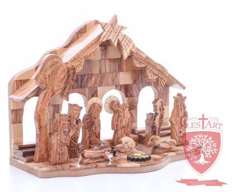 Nativity Set, with 2-D figures and Incense from the tomb of jesus. Size: 10" 5" 7.5"