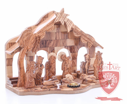 Nativity Set, with 2-D figures and Incense from the tomb of jesus. Size: 10" 5" 7.5"