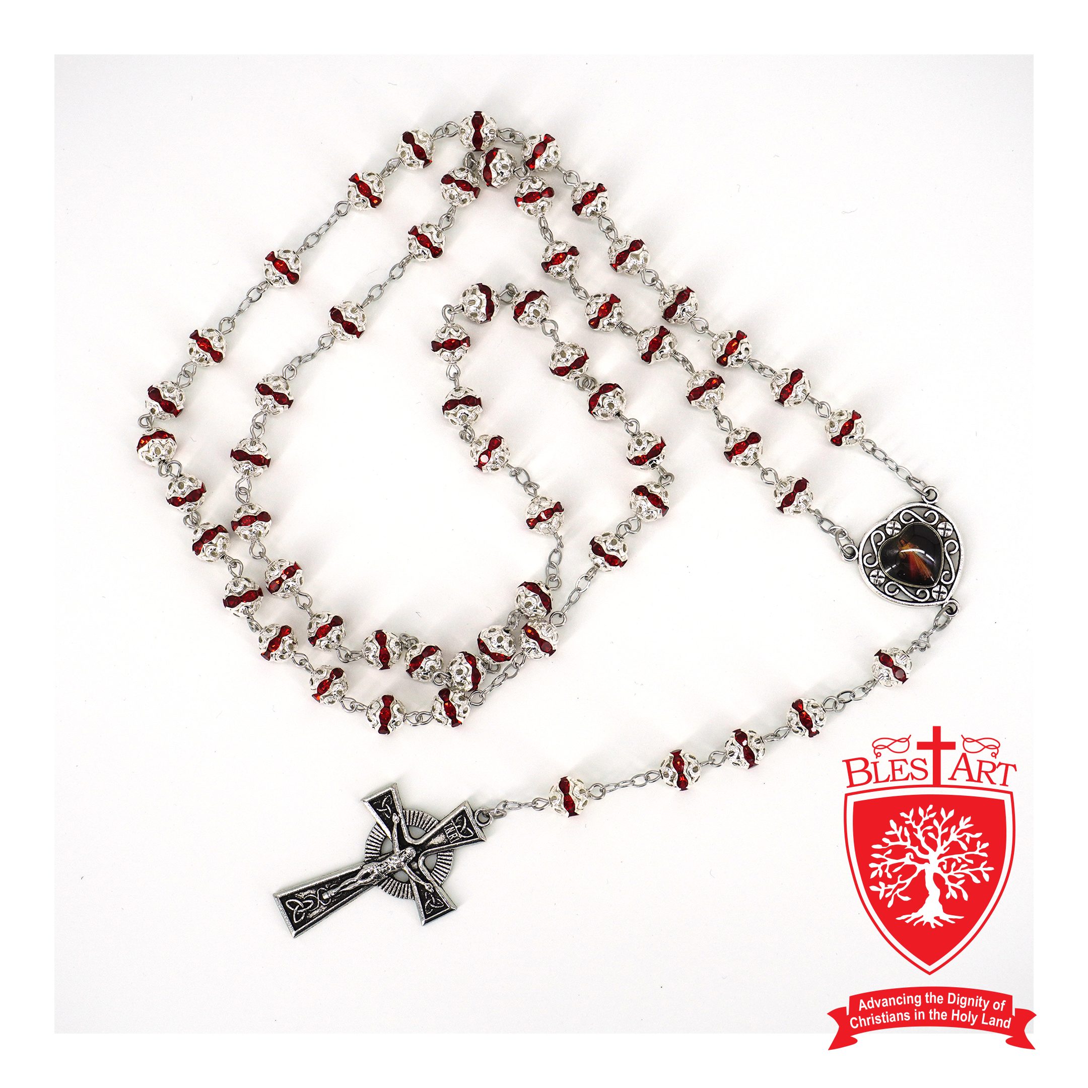 Silver Rosary, With Heart Shape Icon