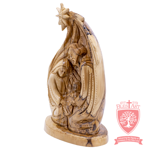 Holy Family with Shining Star on Bethlehem - olive wood