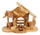 Nativity set, Musical, Barn style with incense from the tomb of Jesus. size 9" x 4.5" x 7"