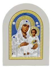 Silver Plated Icon of Madonna with the Child, White frame