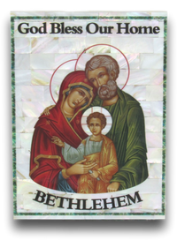 Icon of the Holy Family, Abalone and mother-of-pearls seashells, Size: 5" x 6.5"
