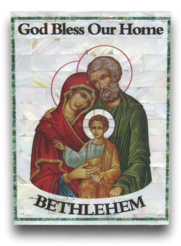 Icon of the Holy Family, Abalone and mother-of-pearls seashells, Size: 5" x 6.5"