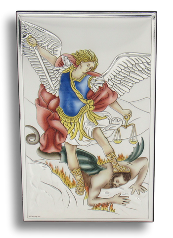 Icon of St. Michael the Archangel, Silver plated, Size: 4.8" X 8"