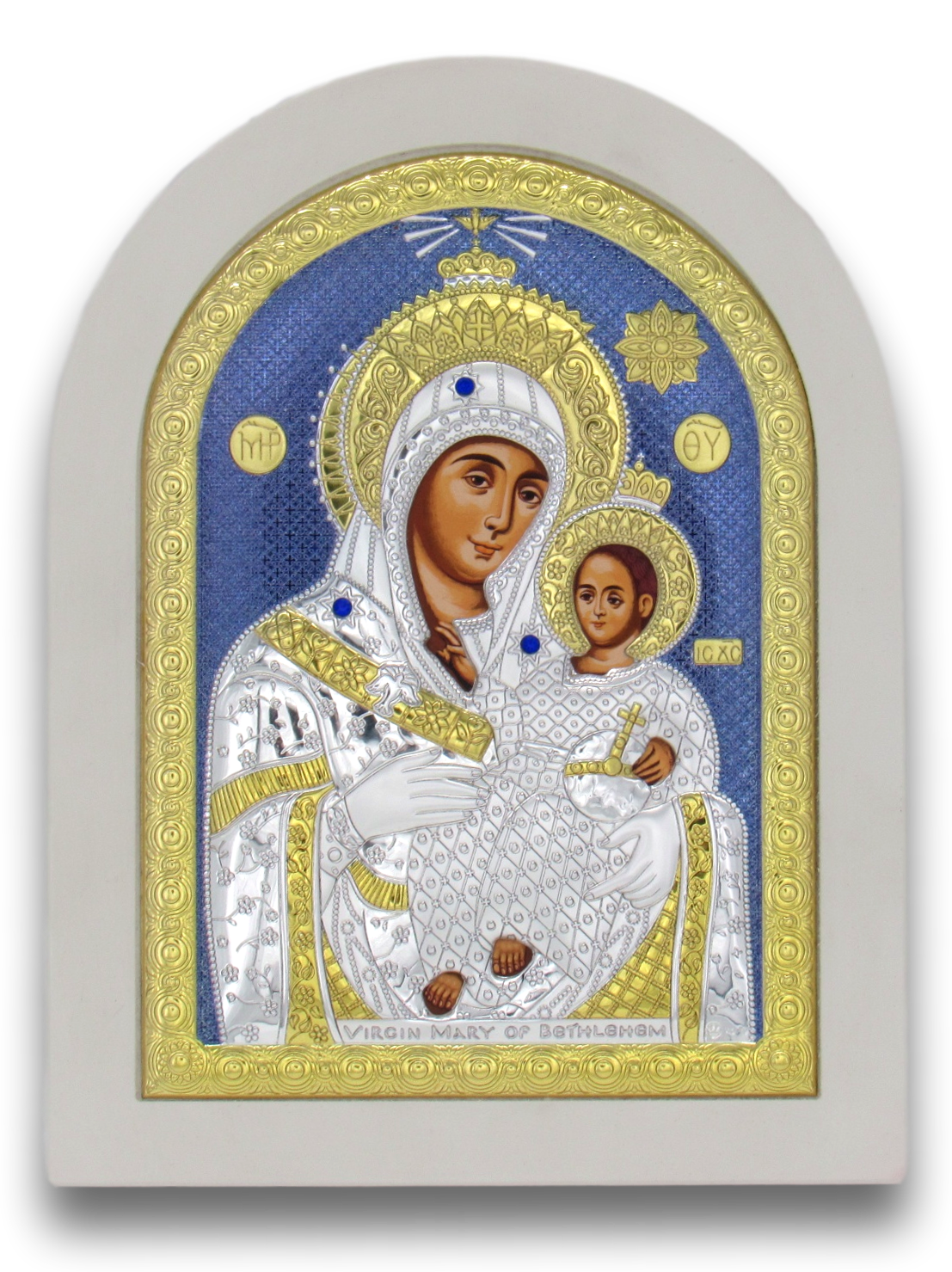 Silver Plated Madonna & Child Icon, White frame