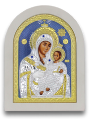 Silver Plated Madonna & Child Icon, White frame