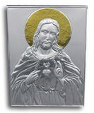 Icon of Sacred Heart of Jesus, Silver Plated, Size: 9.5" x 12.8"
