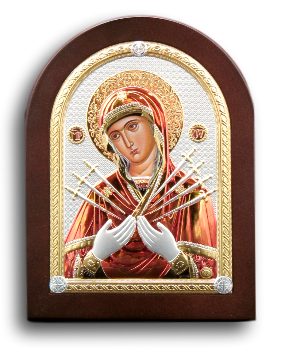 Icon of Our Lady of the seven Sorrows, Silver plated, Available in different sizes