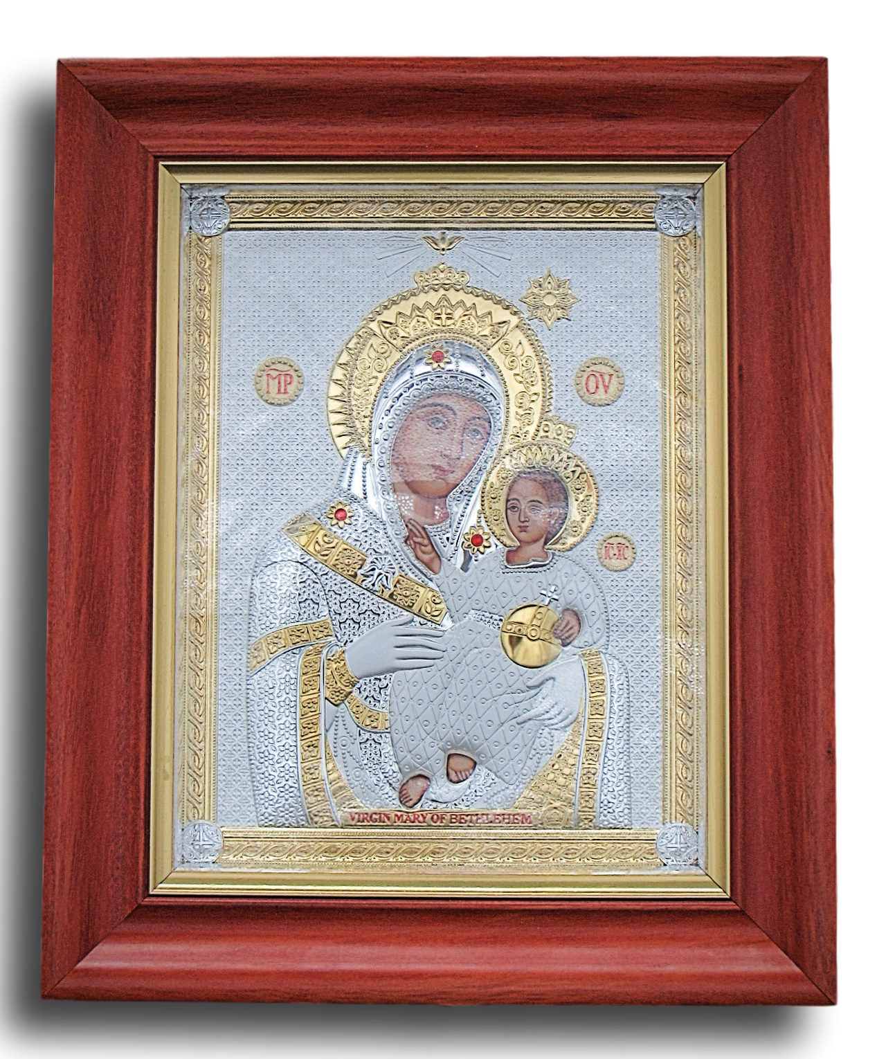 Silver plated Icons of Virgin Mary of Jerusalem and The Holy Family