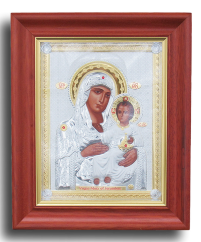 Silver plated Icons of Virgin Mary of Jerusalem and The Holy Family