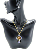 Gold plated Necklace, With Special Cross filled with incense from the Tomb of Jesus, Blue color.