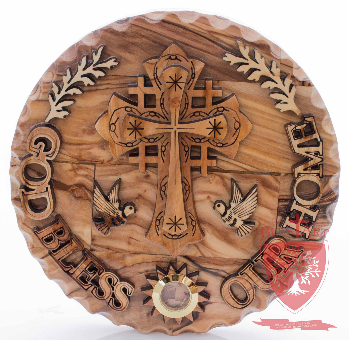 Plaque, "God Bless our home", Jerusalem Cross, Holy Item, Different sizes available.