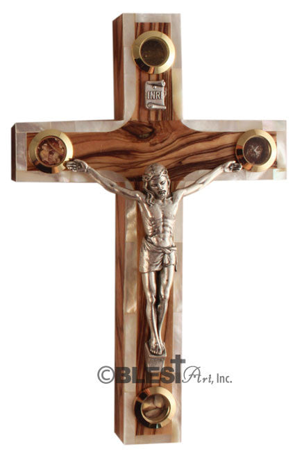 Latin Crucifix, Mother-of-pearl, With holy Items, Different sizes available. - Blest Art, Inc. 