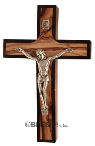 Latin Crucifix, Walnut, with Holy Items, Different sizes available. - Blest Art, Inc. 