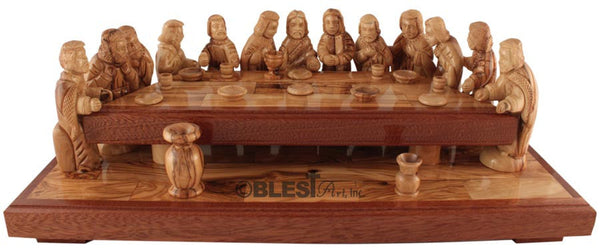 The Last Supper, Olive Wood & Mahogany base, Size: 17.5" x 8.5" x 6" - Blest Art, Inc. 