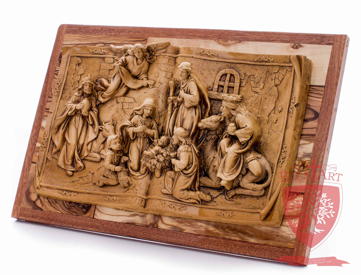 Plaque, Nativity scene in a book style, Size: 12" X 5.5"