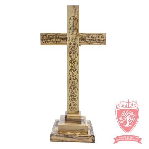 Latin Cross on base with Abalone Shell - Olivewood