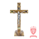 Latin Cross on Base with 4 holy items - Olive Wood