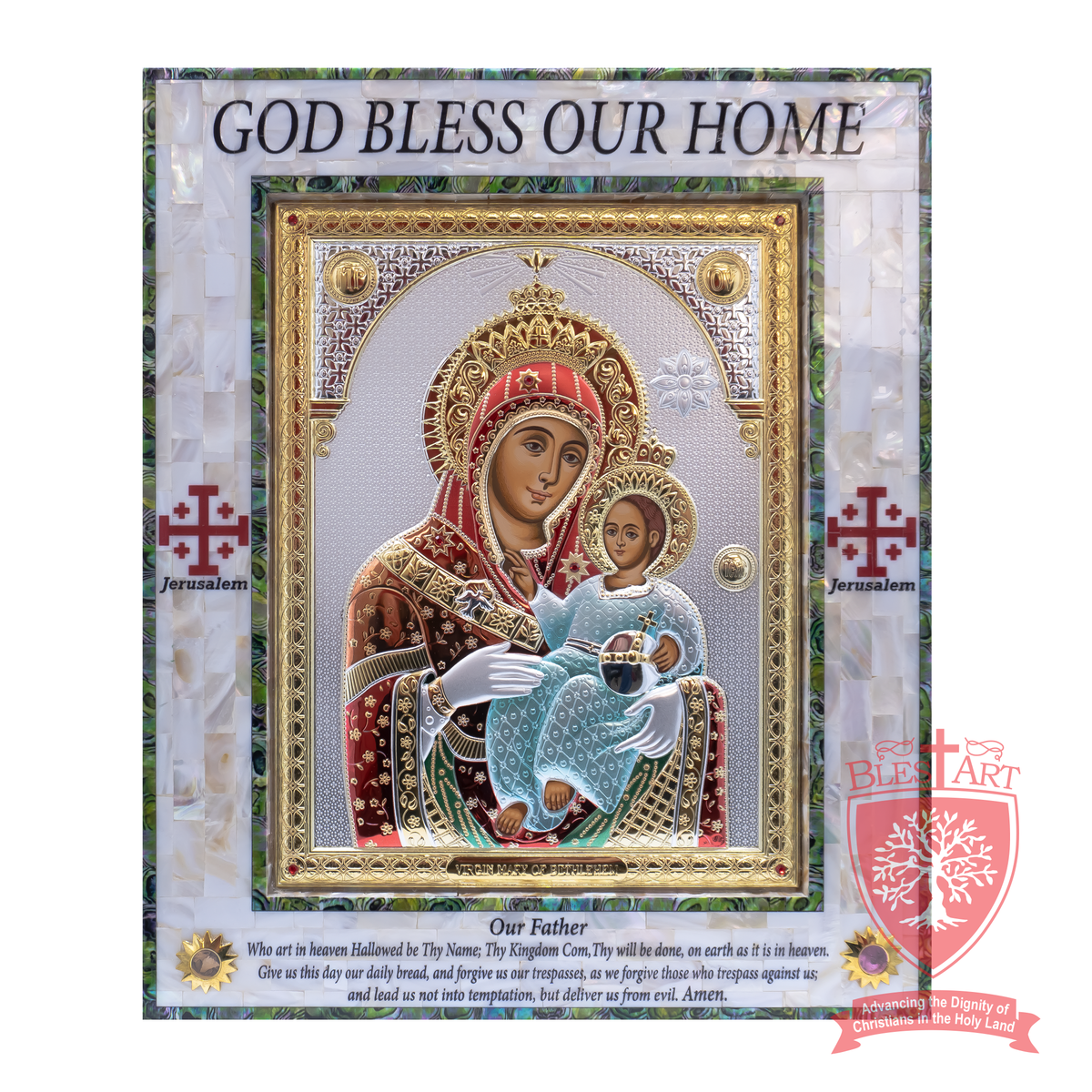 Silver plated Icon with Sea Shells Frame and Holy Items