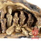 Unique Nativity Art: Olive Wood Tree Trunk Barn Design