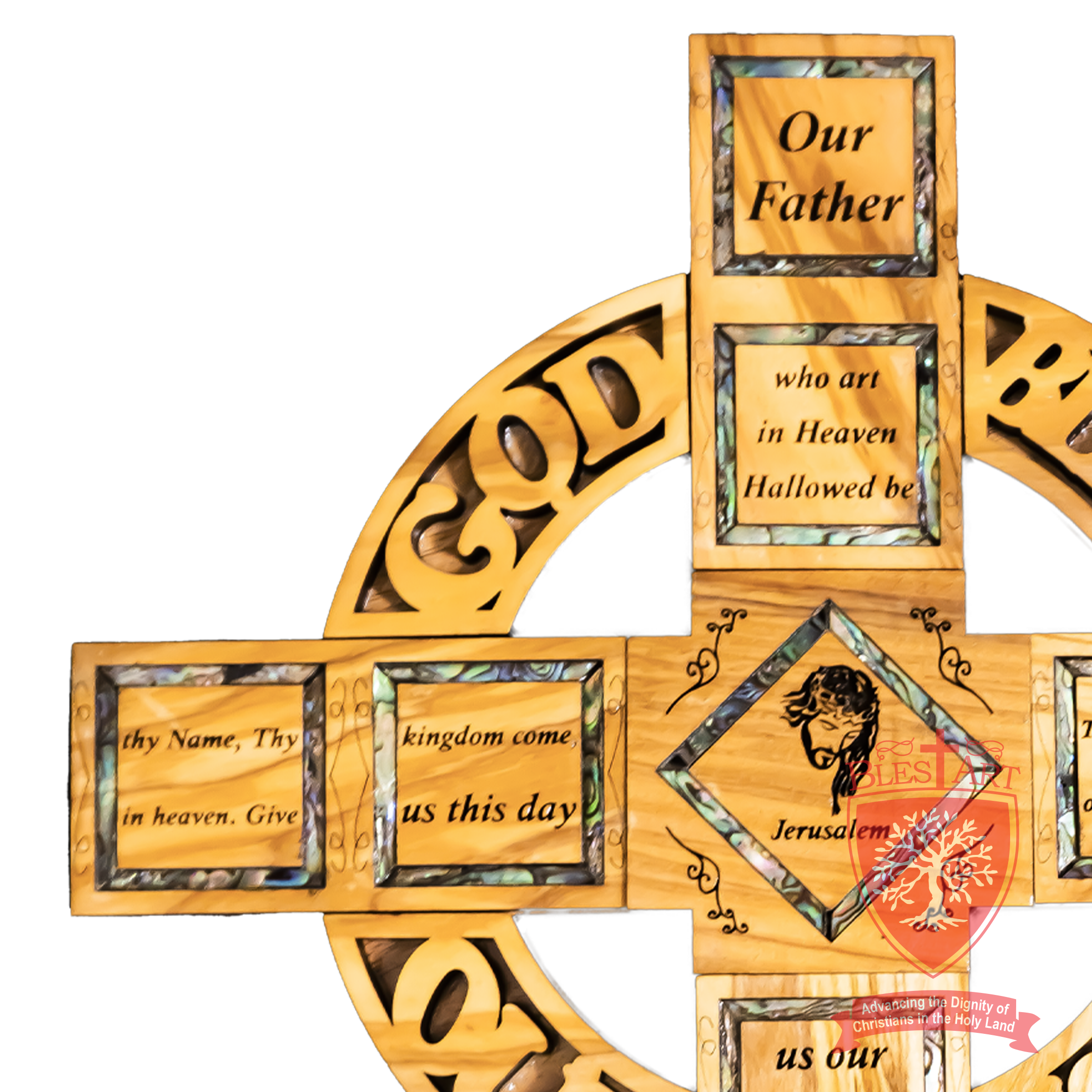 Our Father Prayer, Cross Shape - Olive wood