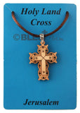 Necklace with Olive Wood Pendant, Roman and Latin Crucifix, Size: 1.0"/2.5 cm - Blest Art, Inc. 