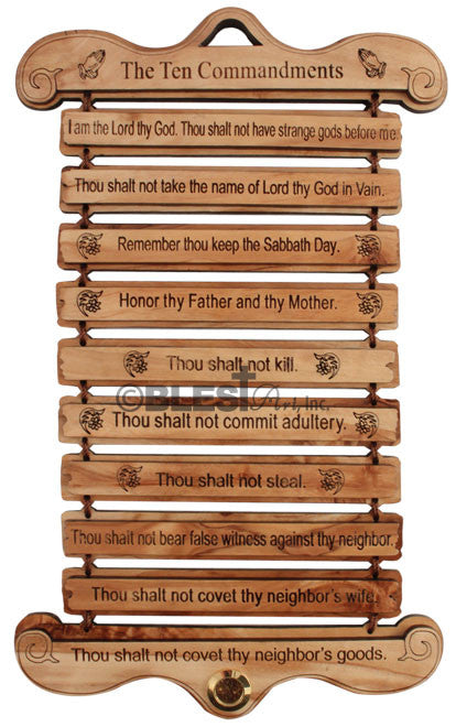 Plaque, 10 Commandments, With Holy Item. Available in English and Spanish. Size: 10.6"/27 cm
