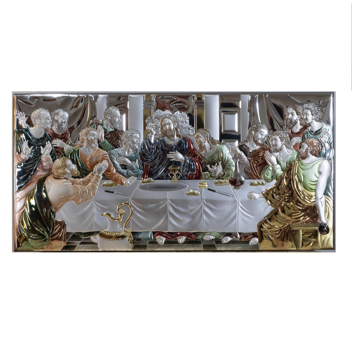 Icon of the Last Supper, Silver plated, Colored, Size: 25.5" x 12.5"