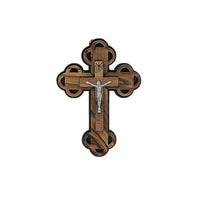 Different styles of small roman crosses on a base and small hand icons. Size: 4"