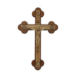 Roman and Latin style Cross with wooden body. Walnut edges and Holy Items, Size: 24"/61 cm