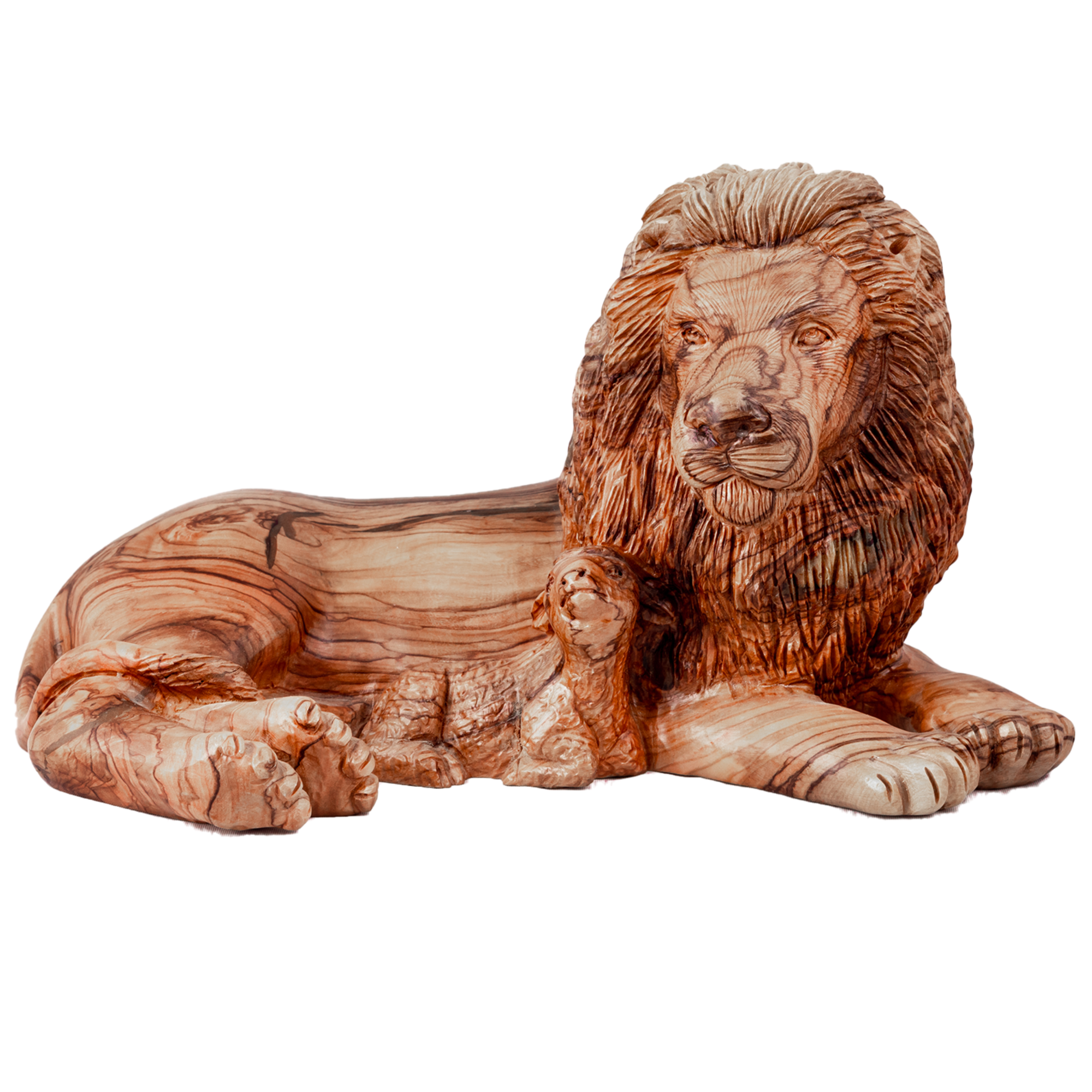 Lion and the Lamp, Single piece of Wood, Cathedral Quality, Size: 9.5" x 6" x 5.5"