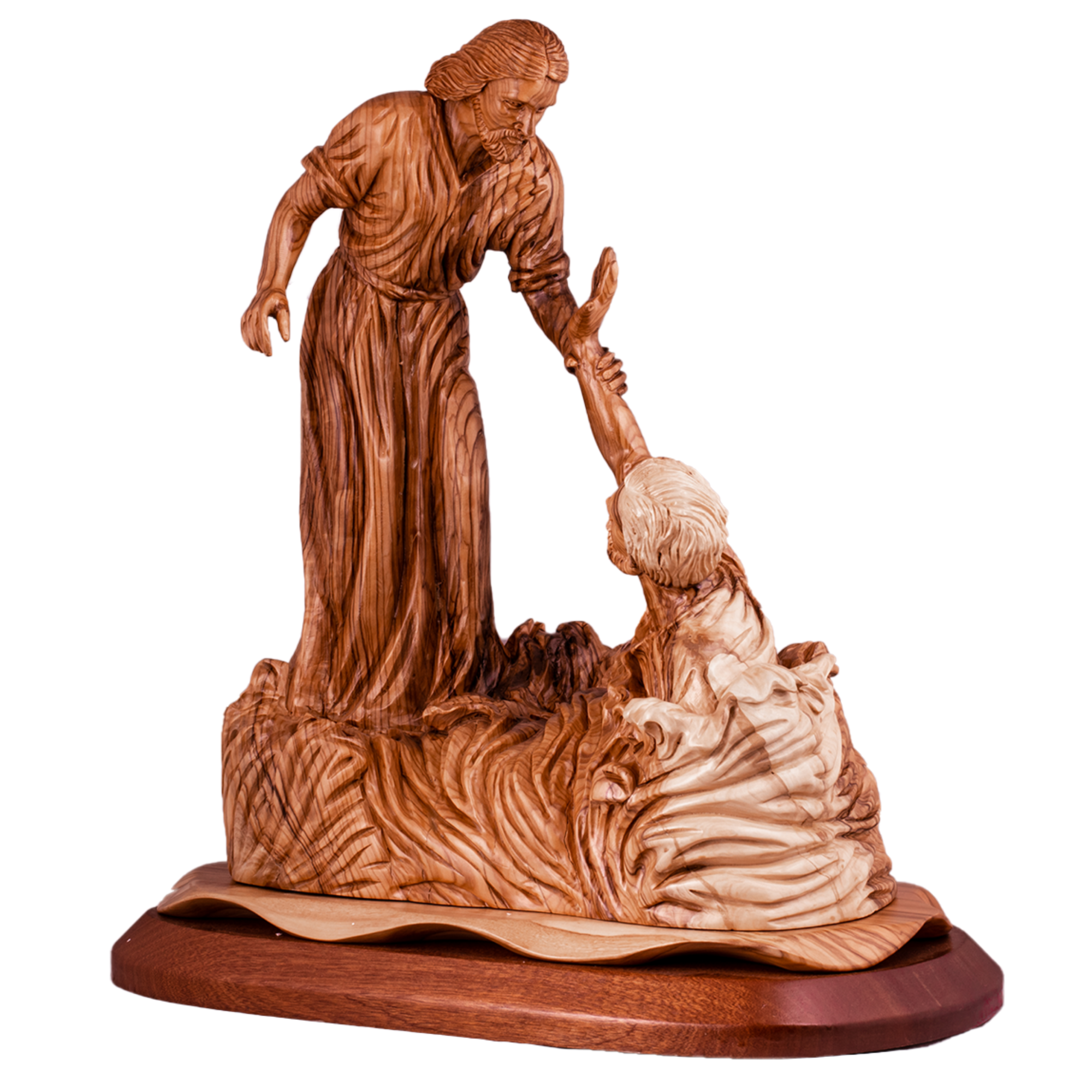 Jesus pulling peter out of the water. Cathedral Quality, Size: 14" x 8.5" x 5"