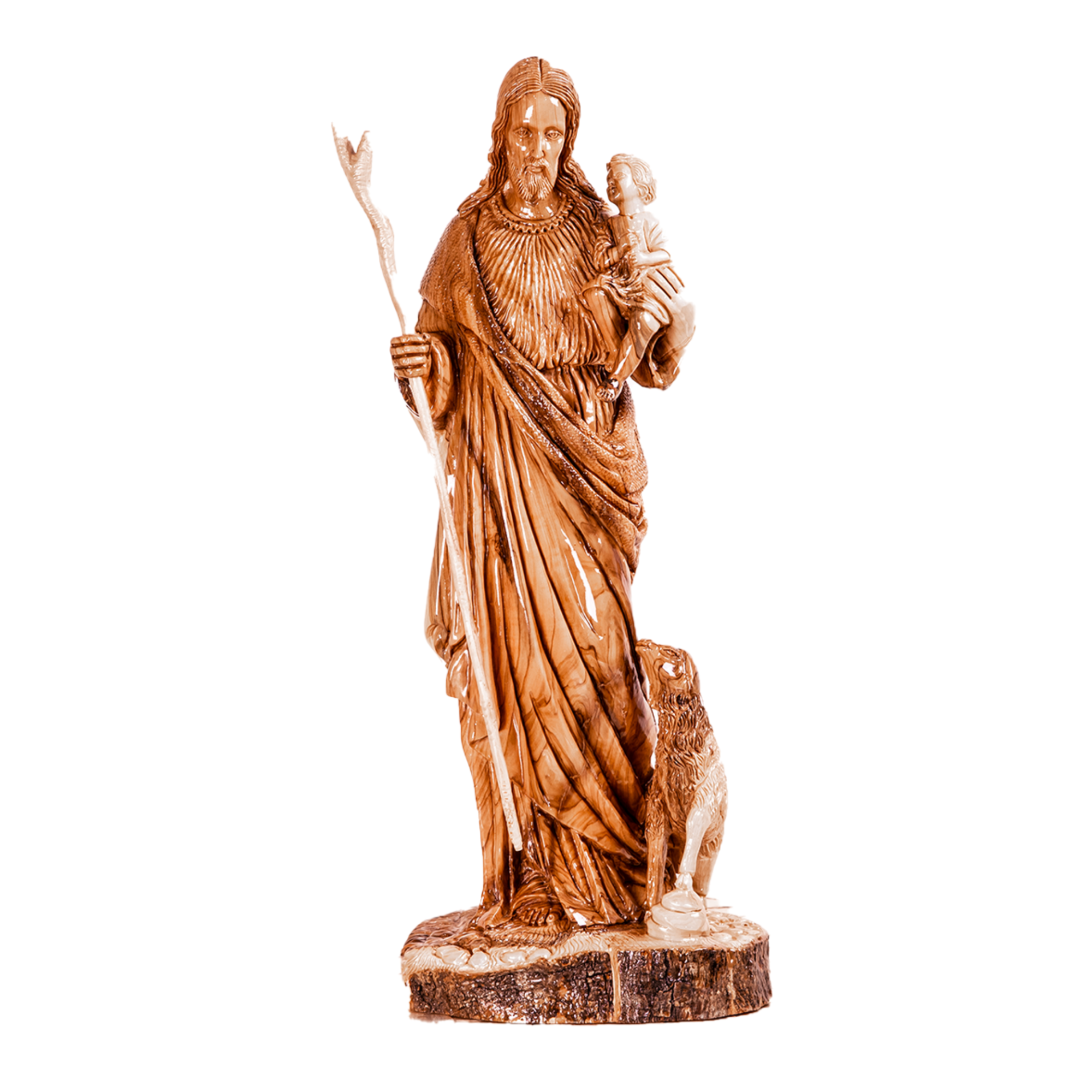 The Good Shepherd, Cathedral Quality, Single piece of Wood. Size: 9.5" x 7.5" x 25"