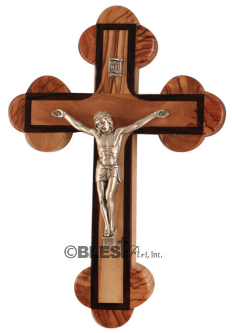 Roman Crucifix, Walnut edges, Plain, Size: 6.3"/16 cm - Blest Art, Inc. 