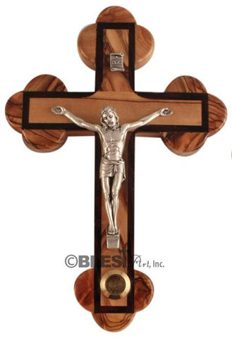 Roman Crucifix with Walnut edges and Holy Items, Different sizes available - Blest Art, Inc. 