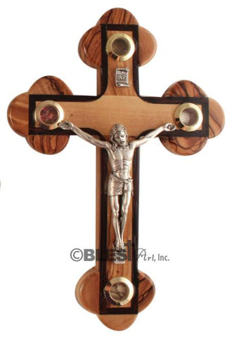 Roman Crucifix with Walnut edges and Holy Items, Different sizes available - Blest Art, Inc. 