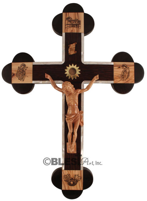 Roman Crucifix with Walnut edges and sea shells - Blest Art, Inc. 