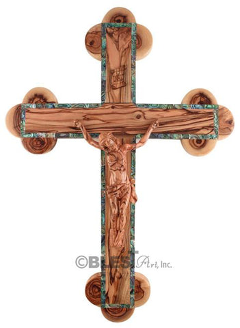 Roman Crucifix, Abalone seashells and Wooden body - Blest Art, Inc. 