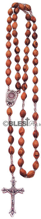 Olive wood Rosary, with Roman Cross and Holy water from Jordan River, Size: 21.00" / 53.3 cm long - Blest Art, Inc. 
