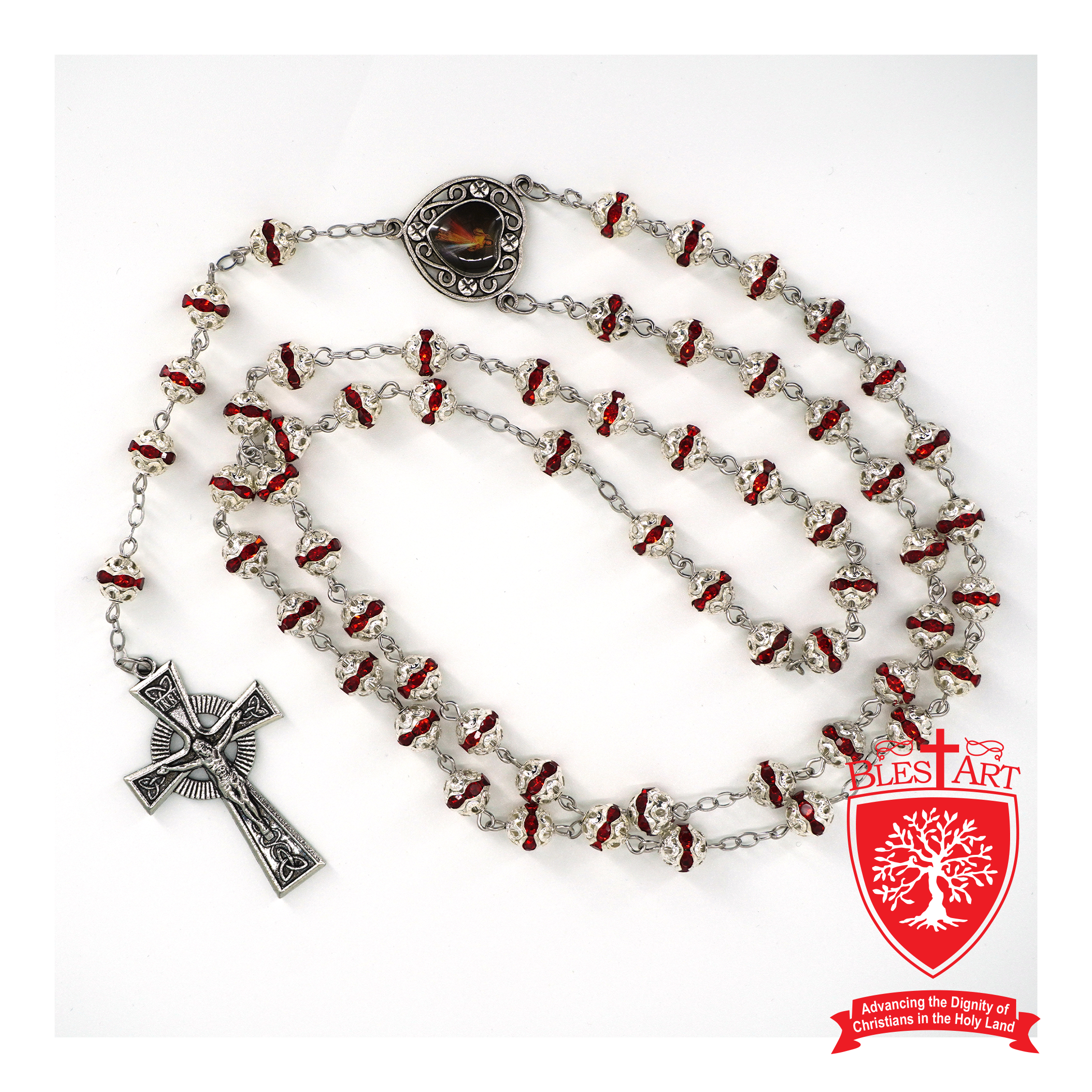 Silver Rosary, With Heart Shape Icon